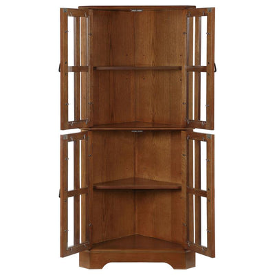 Coreosis - 4-Shelf Corner Curio Cabinet - Golden Brown.