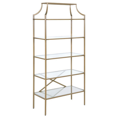 Serena - 5-Tier Tempered Glass Shelves Bookcase - Matte Gold.