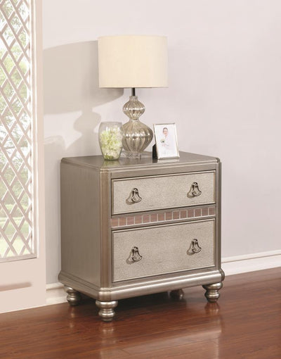 Bling Game - 2-Drawer Nightstand - Metallic Platinum.