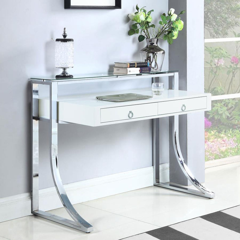 Gemma - 2-Drawer Writing Desk - Glossy White and Chrome.