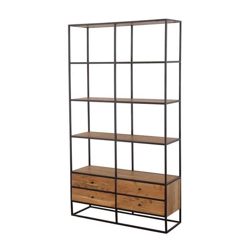 Belcroft - 4-Drawer Etagere - Natural Acacia and Black.