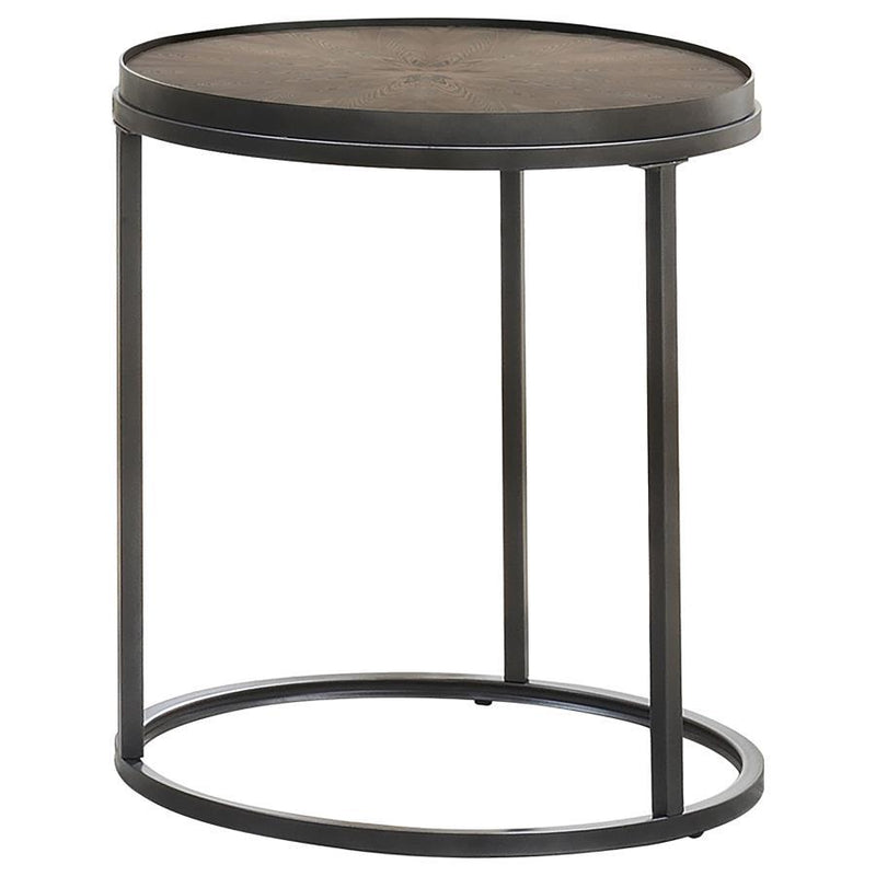 Rodrigo - Round End Table - Weathered Elm And Gunmetal - Grand Furniture GA