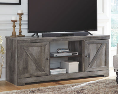 Wynnlow - Gray - 63" TV Stand With Glass/Stone Fireplace Insert.