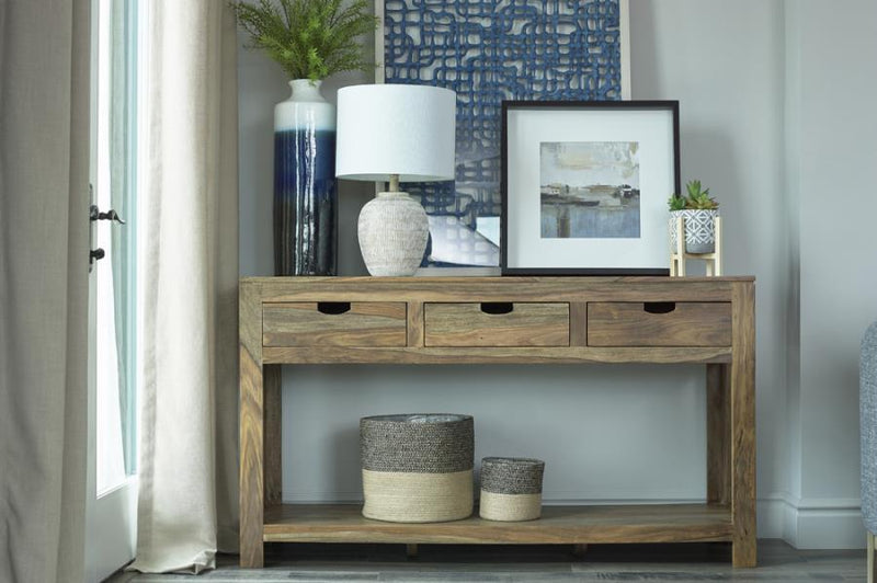 Esther - 3-Drawer Storage Console Table - Natural Sheesham.