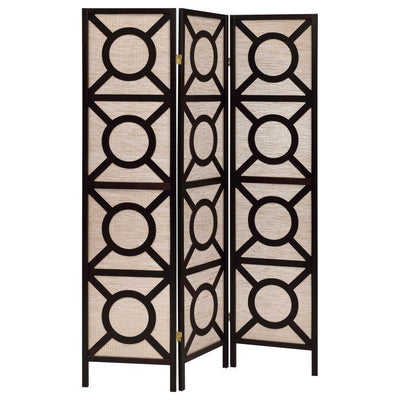 Vulcan - 3-Panel Geometric Folding Screen Tan And - Cappuccino - Room Dividers - Grand Furniture GA