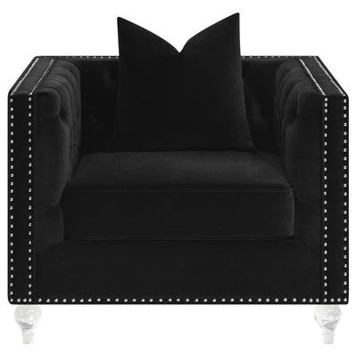 Delilah - Upholstered Tufted Tuxedo Arm Chair - Black.