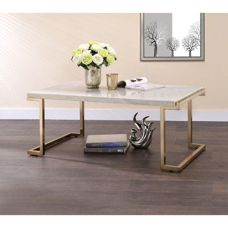 Boice II - Coffee Table - Faux Marble & Champagne - Grand Furniture GA