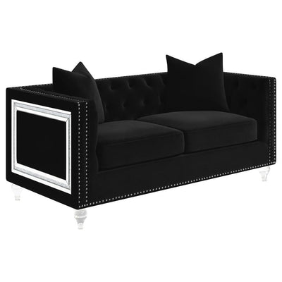 Delilah - Upholstered Tufted Tuxedo Arm Loveseat - Black.