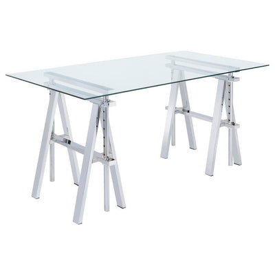 Statham - Glass Top Adjustable Writing Desk - Clear and Chrome.