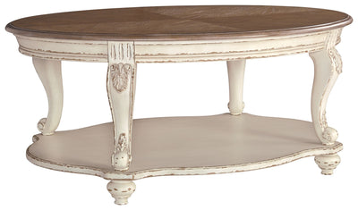 Realyn - White / Brown - Oval Cocktail Table.