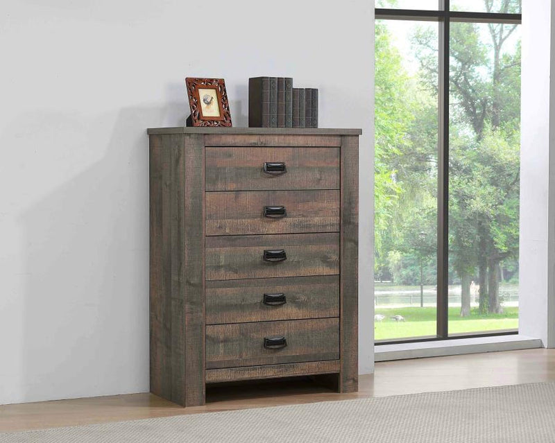 Frederick - 5-Drawer Chest - Weathered Oak.