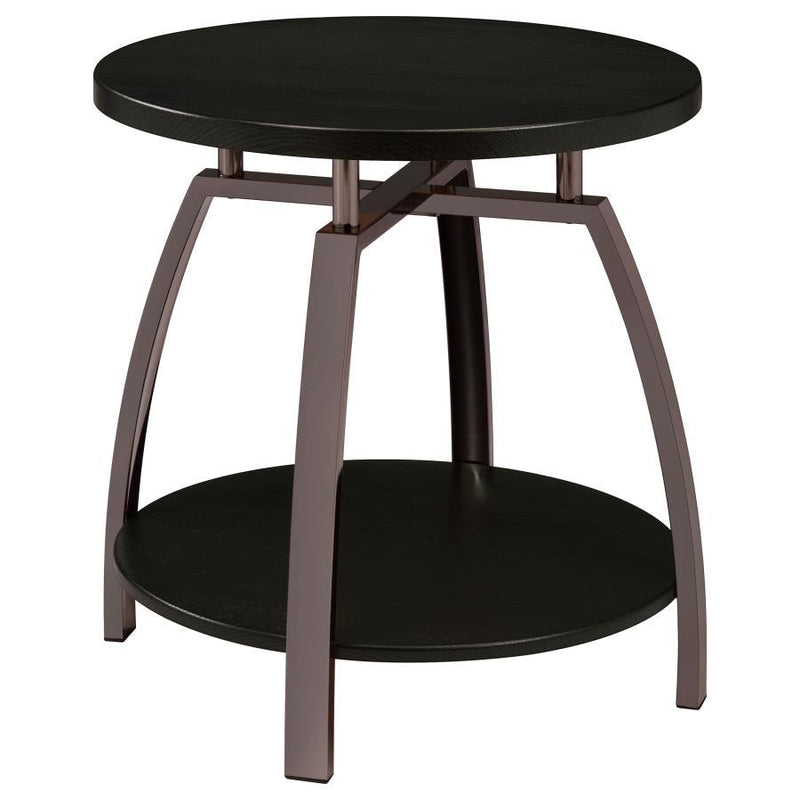 Dacre - Round End Table - Dark Grey and Black Nickel.