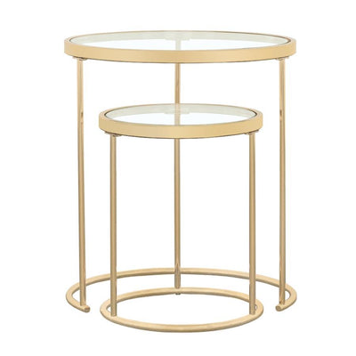 Maylin - 2 Piece Round Glass Top Nesting Tables - Gold