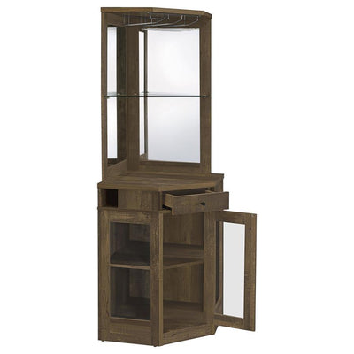 Alviso - Corner Bar Cabinet With Stemware Rack - Rustic Oak - Grand Furniture GA