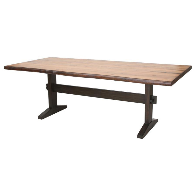 Bexley - Live Edge Trestle Dining Table - Natural Honey and Espresso.