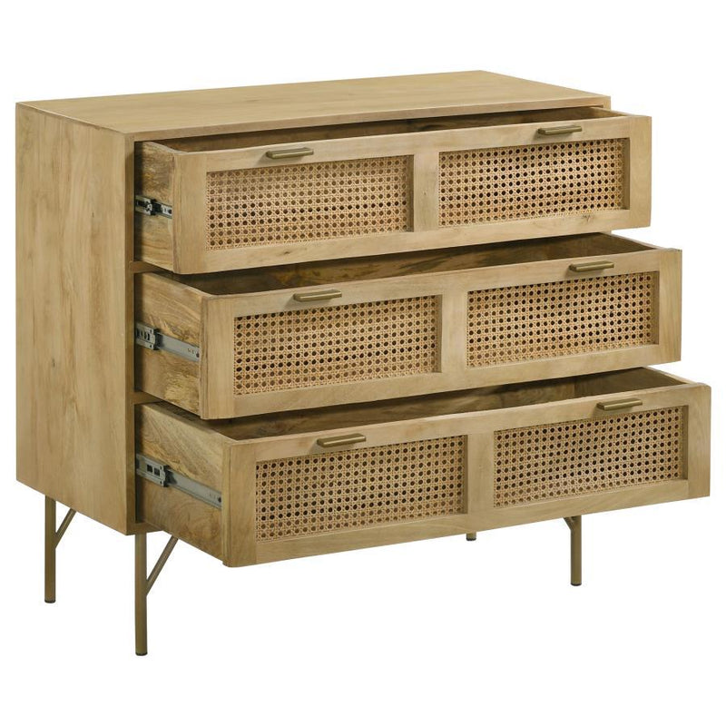 Zamora - 3-Drawer Accent Cabinet - Natural and Antique Brass.