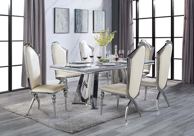 Destry Dining Table - Faux Marble Top & Mirrored Silver Finish - Grand Furniture GA