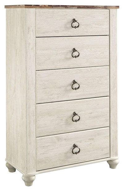 Willowton - Brown / Beige / White - Five Drawer Chest.