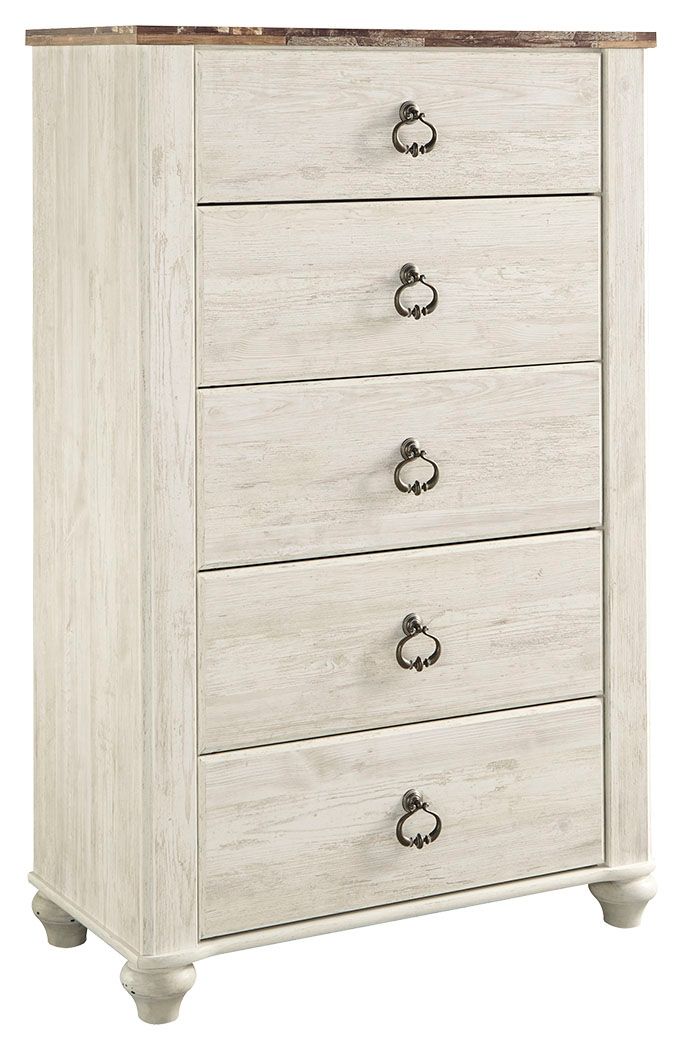 Willowton - Brown / Beige / White - Five Drawer Chest.