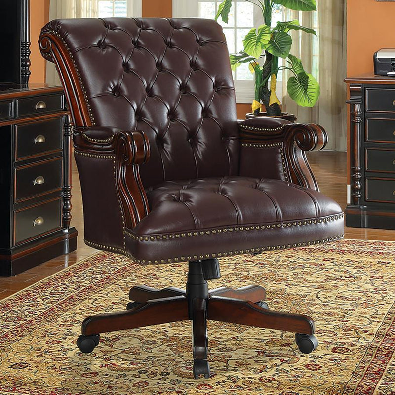 Calloway - Tufted Adjustable Height Office Chair - Dark Brown - Swivel Chairs - Grand Furniture GA