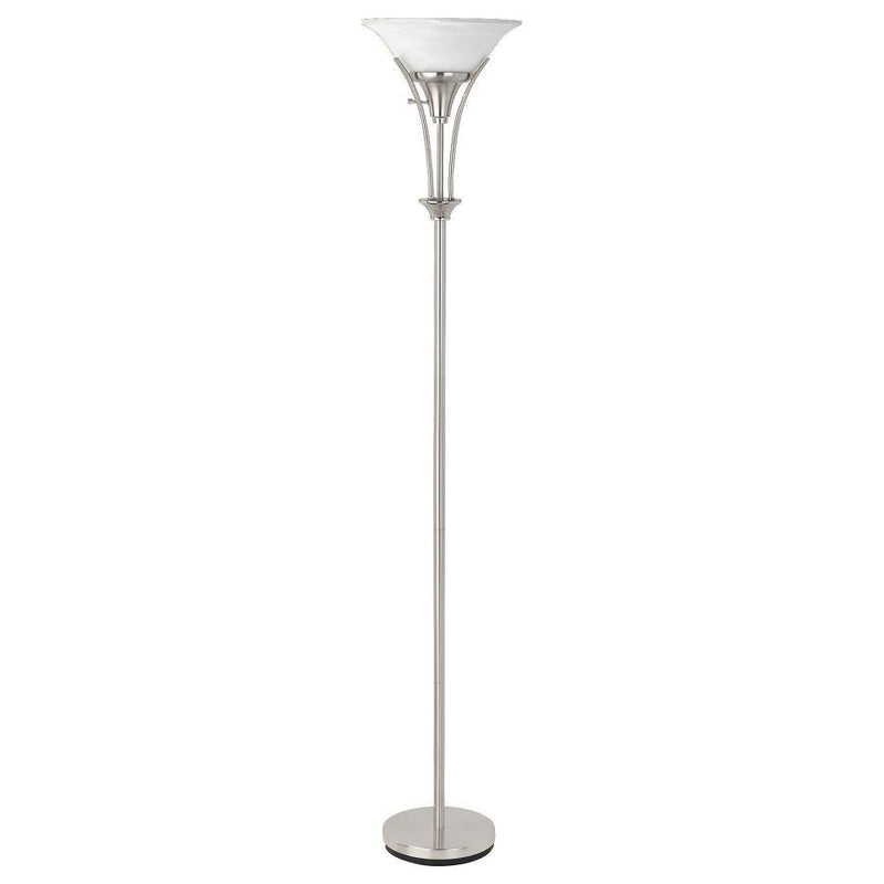 Archie - Floor Lamp With Frosted Ribbed Shade - Brushed Steel - Floor Lamps - Grand Furniture GA