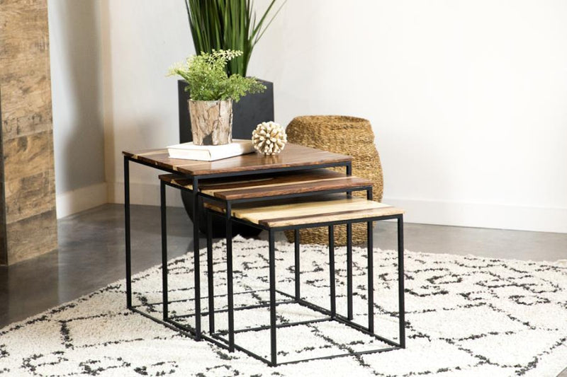 Belcourt - 3-Piece Square Nesting Tables - Natural and Black.