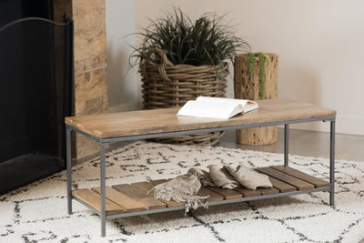 Gerbera - Accent Bench With Slat Shelf - Natural and Gunmetal.