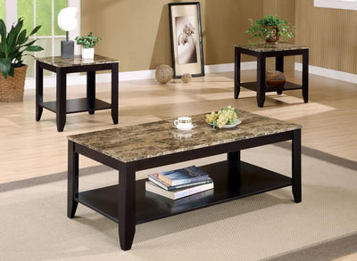 Flores - 3-Piece Occasional Table Set With Shelf - Cappuccino.