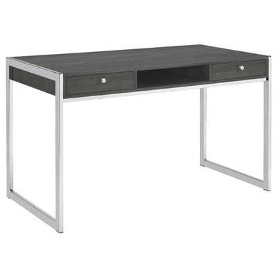 Wallice - 2-Drawer Writing Desk - Weathered Grey and Chrome.