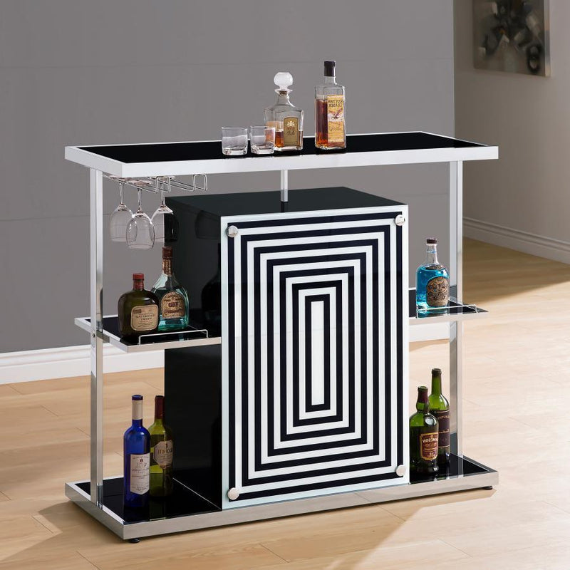 Zinnia - 2-Tier Bar Unit - Glossy Black And White - Bars & Bar Carts - Grand Furniture GA