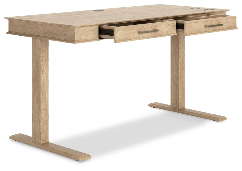 Elmferd - Light Brown - Adjustable Height Desk.