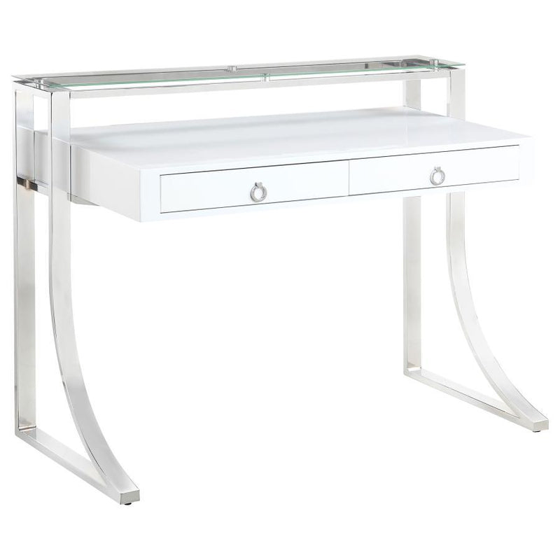 Gemma - 2-Drawer Writing Desk - Glossy White and Chrome.