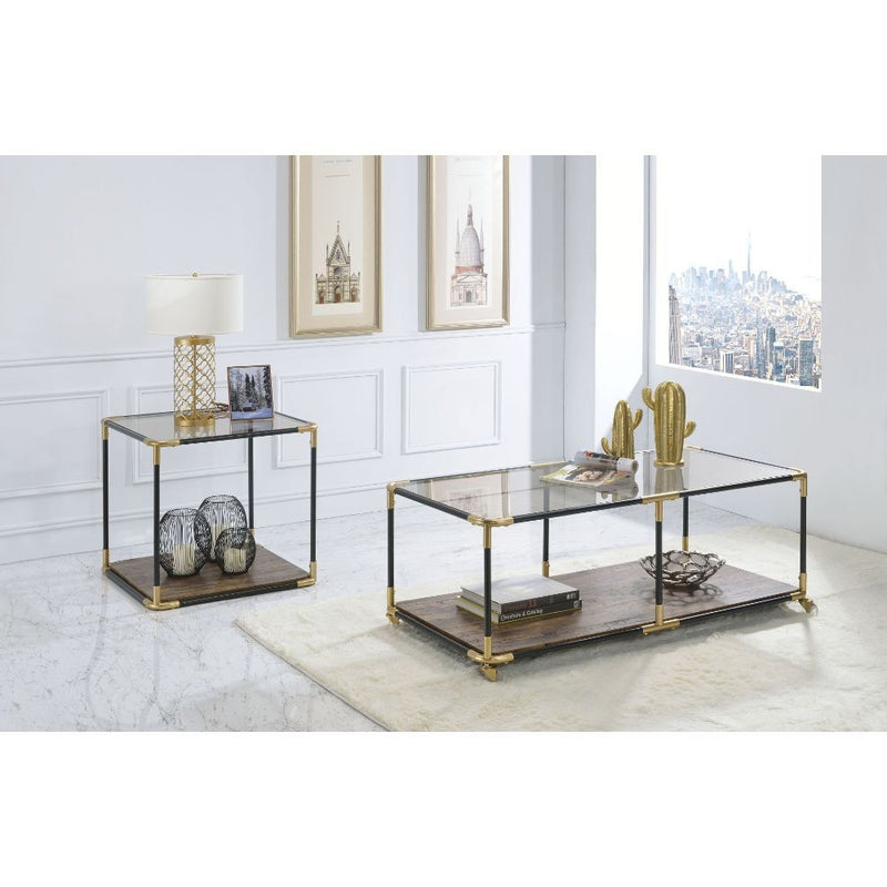 Heleris - End Table - Black/Gold & Smoky Glass - Grand Furniture GA