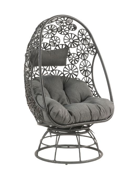 Hikre - Patio Lounge Chair - Clear Glass, Charcaol Fabric & Black Wicker - Grand Furniture GA