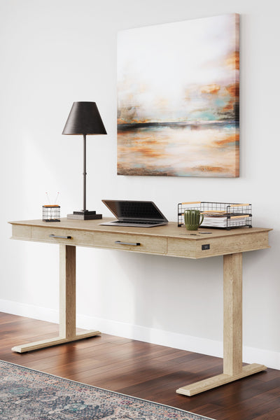 Elmferd - Light Brown - Adjustable Height Desk.