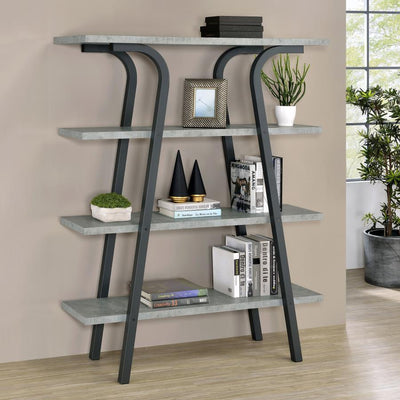 Tatum - 4-Tier Rectangular Bookcase - Cement and Gunmetal.