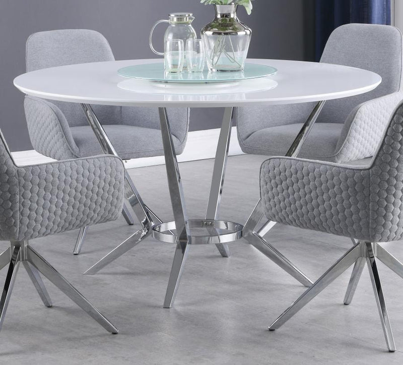 Abby - Round Dining Table With Lazy Susan - White And Chrome - Grand Furniture GA