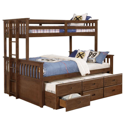 Atkin - Twin Extra Long Over Queen 3-Drawer Bunk Bed - Weathered Walnut.