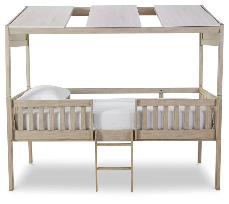 Wrenalyn - White / Brown / Beige - Twin Loft Bed With Roof Panels.