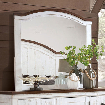 Alyson - Mirror - Distressed White / Walnut - Grand Furniture GA