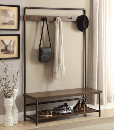 Alise - Hall Tree With 5 Coat Hooks - Chestnut and Dark Bronze.