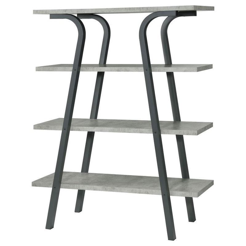 Tatum - 4-Tier Rectangular Bookcase - Cement and Gunmetal.
