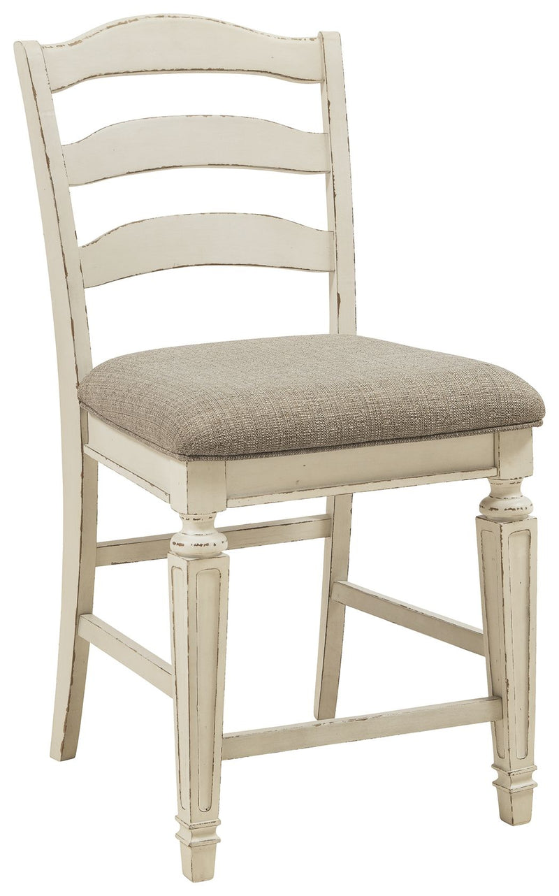 Realyn - Chipped White - Upholstered Barstool (Set of 2).