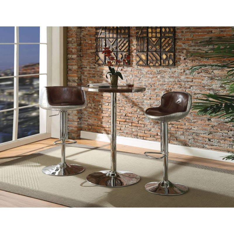 Brancaster - Bar Table - Retro Brown Top Grain Leather & Aluminum - Grand Furniture GA