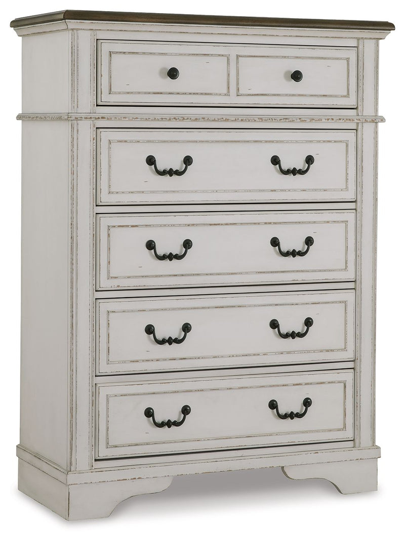 Brollyn - White / Brown / Beige - Five Drawer Chest.