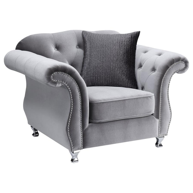 Frostine - Button Tufted Chair - Silver.